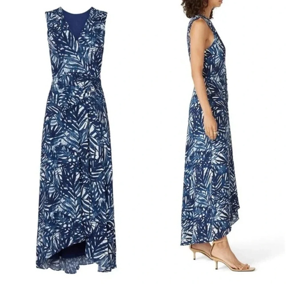 Jonathan Simkhai Priscilla Palm Print Sleeveless V-Neck Midi Dress Blue Women 2 - Picture 2 of 12